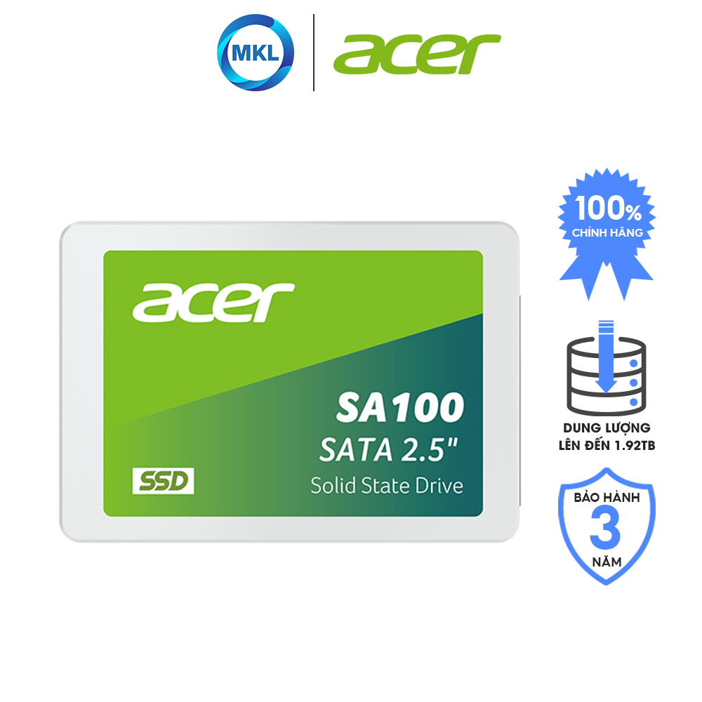 Ổ cứng SSD Acer SA100 SATA lll dung lượng tối đa 1.92TB tốc độ đọc tối đa 560 MB/s - Hàng chính hãng