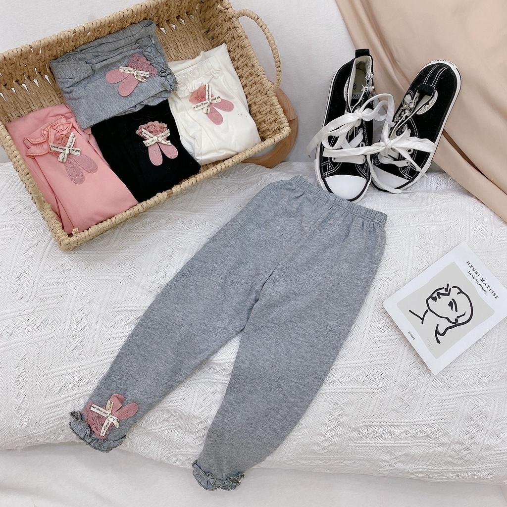 QUẦN LEGGING CHO BÉ CHẤT COTTON CO GIÃN 4 CHIỀU SIÊU MỀM MẠI ĐÍNH THỎ SIZE 6-18K