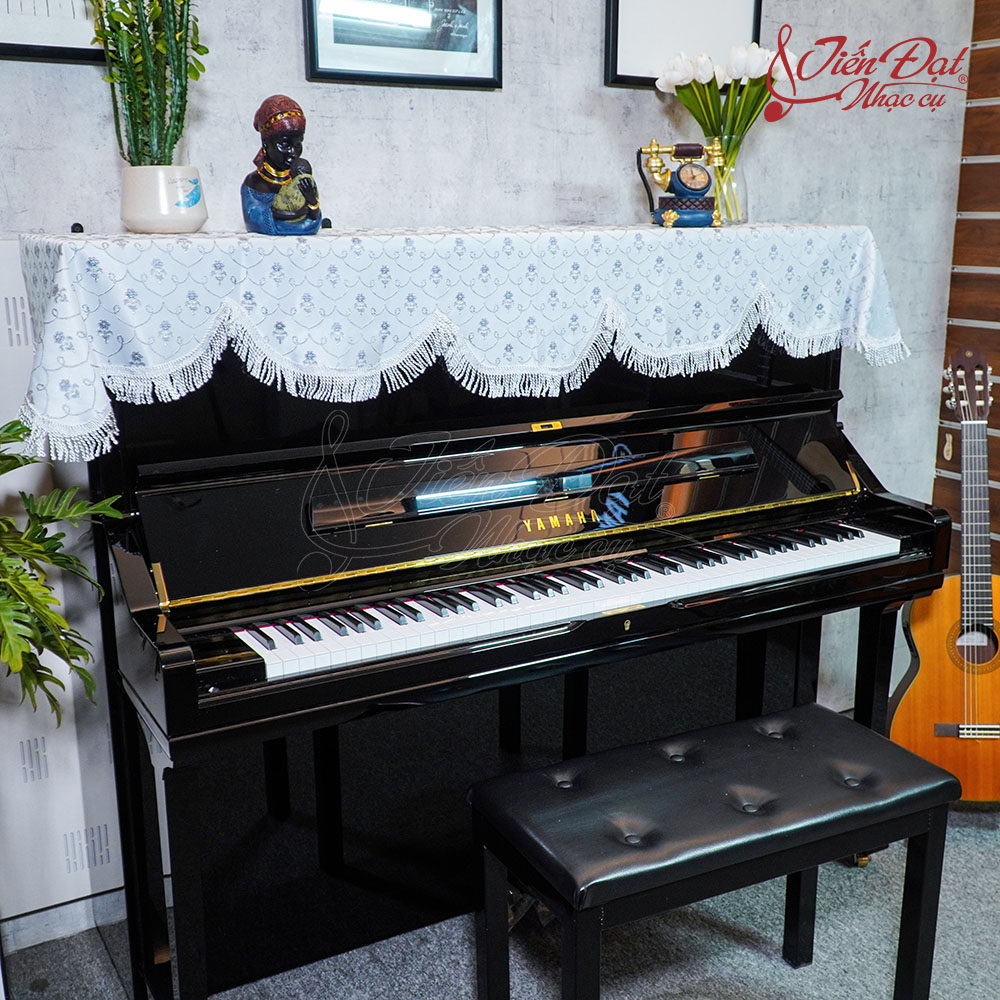 Khăn Phủ Đàn Piano Màu Trắng, Họa Tiết Hoa Ánh Bạc KU-023