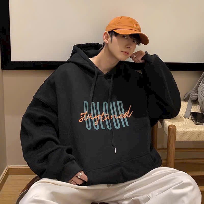 Hình ảnh Áo hoodie logo in COLOUR tay phồng bo thun lai và tay áo ulzzang unisex form rộng, Áo khoác nỉ hoodie in logo CHỮ COLOUR tay phồng tròng đầu mũ to mềm mịn có lai tay áo nam nữ