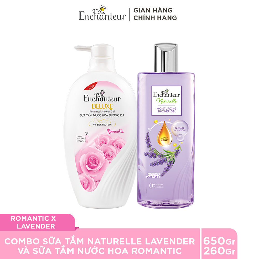 Combo Sữa tắm Enchanteur Naturelle hương hoa Lavender 260g + Sữa Tắm Nước Hoa Dưỡng Da Romantic 650G