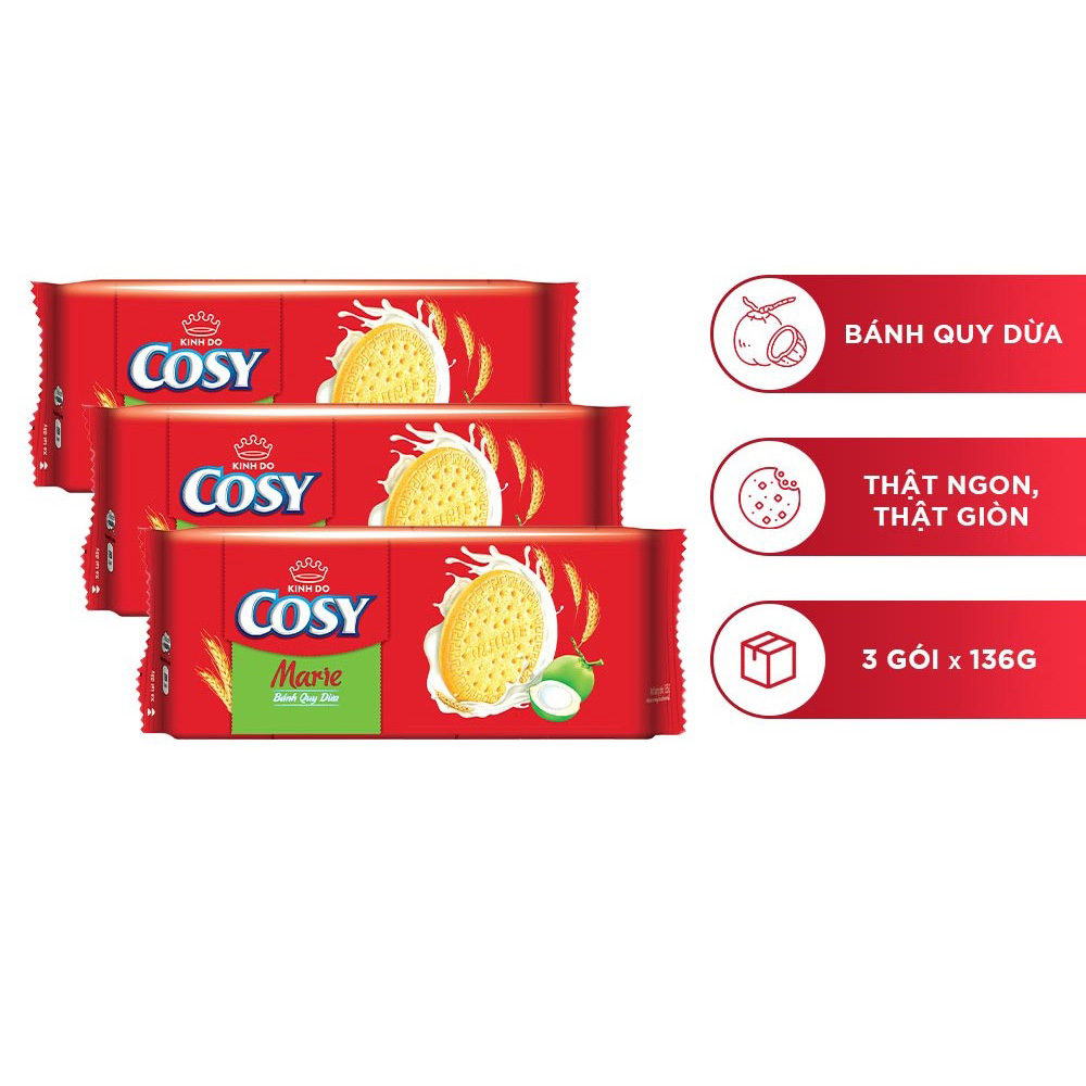 Combo 3 bánh quy dừa COSY Marie, gói 136g