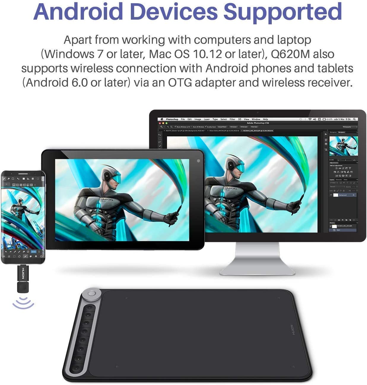 HUION inspiroy Dial Q620M Graphic Tablets - Bảng vẽ Cảm ứng - Hàng chính hãng