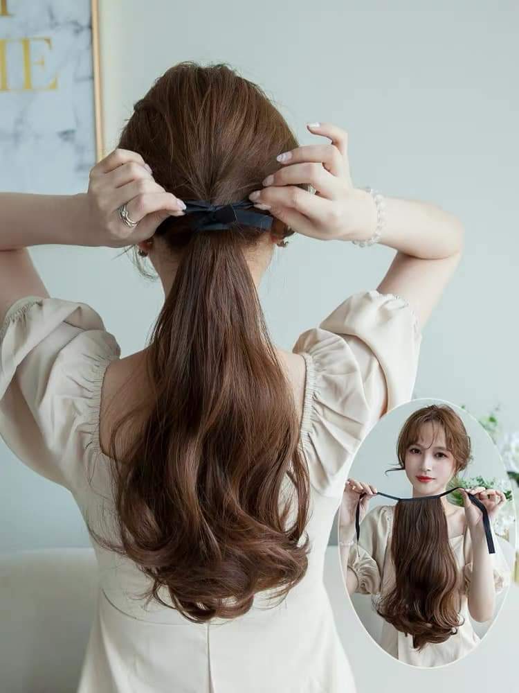 Tóc giả nữ cột xoăn lững, tóc giả buộc xoăn