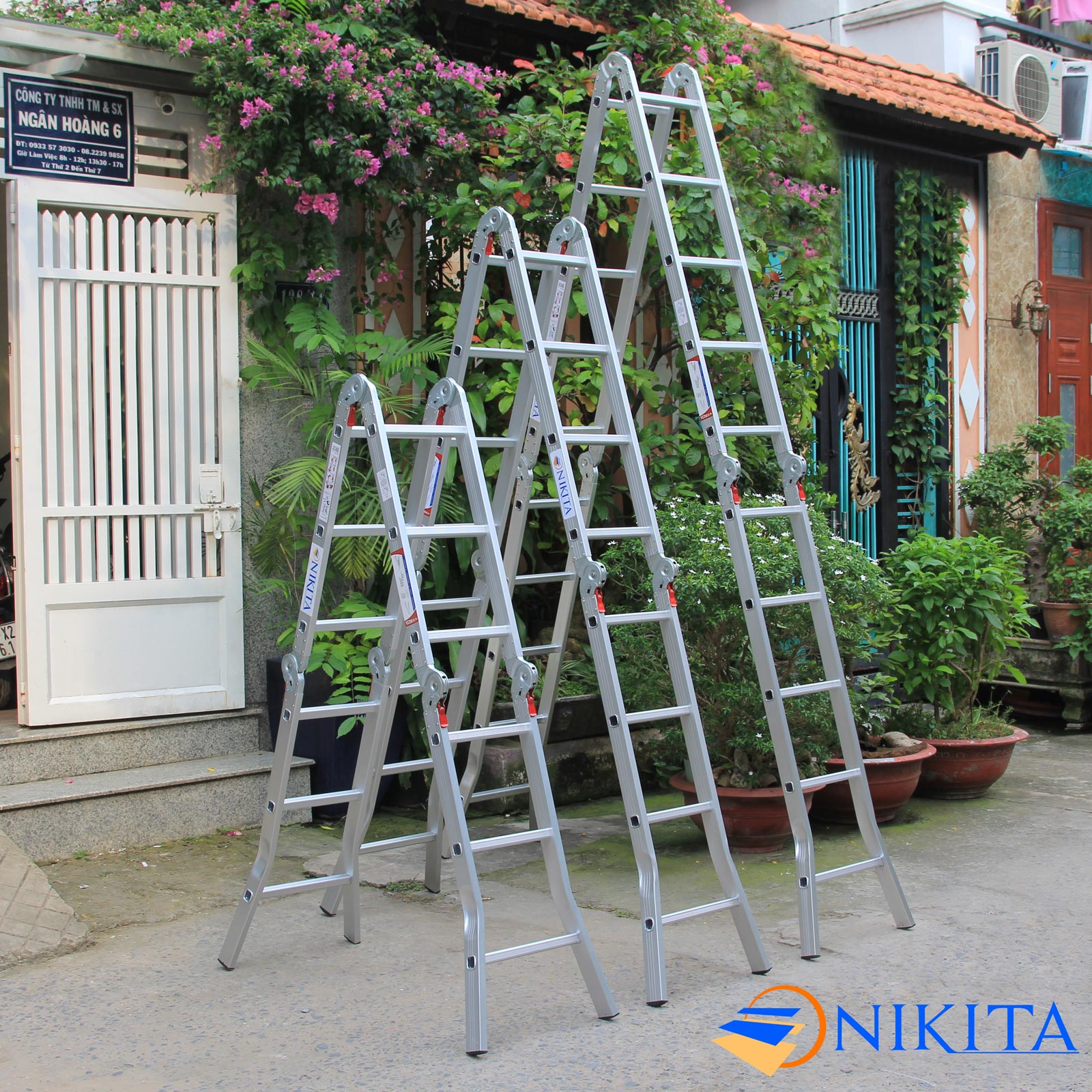 Thang Nhôm Gấp 4 Khúc Nikita NKT-A34 Chân Choãi - Hàng Chính Hãng - Công Nghệ Nhật Bản - Tiêu Chuẩn Châu Âu -