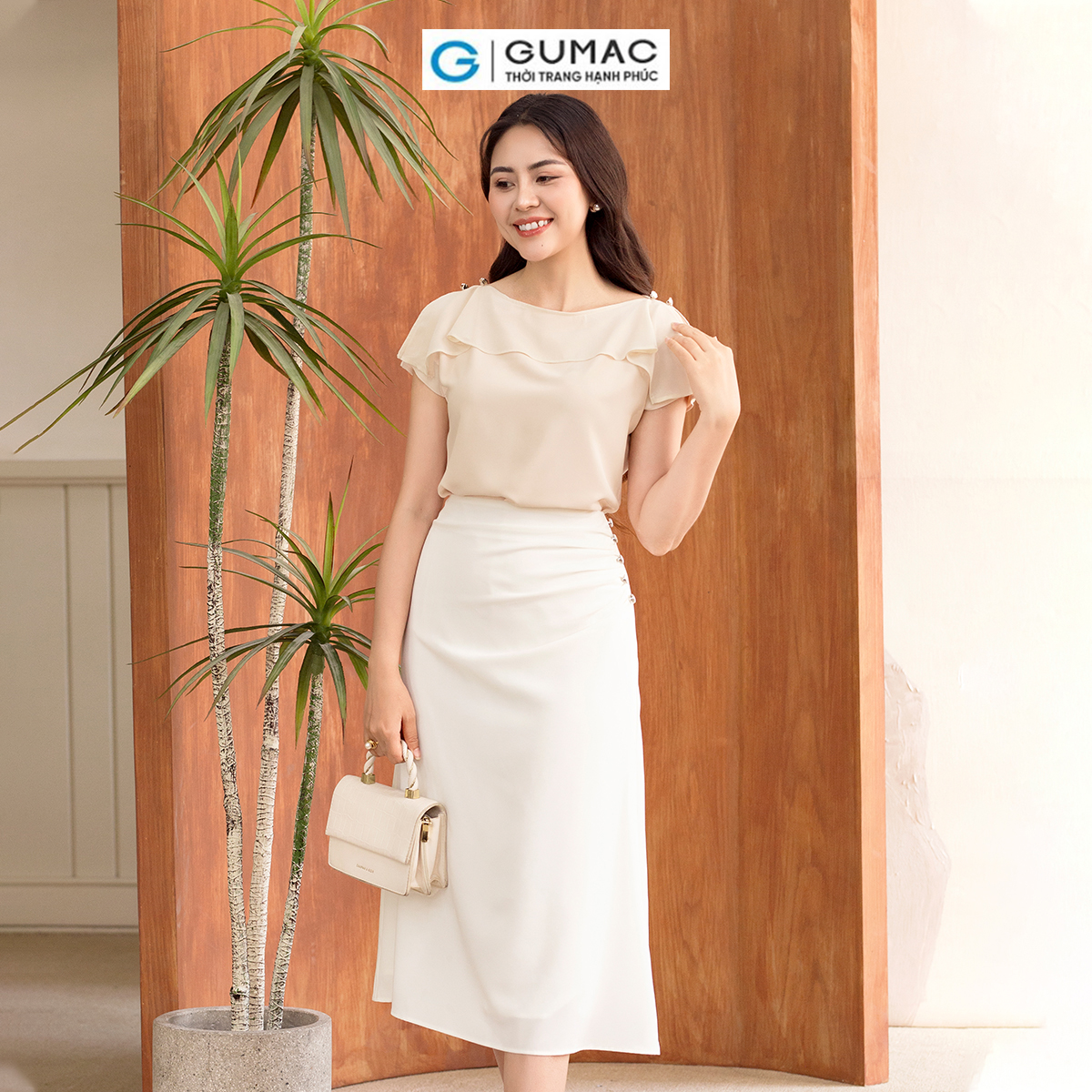 Chân váy A nhún sườn thời thượng sang trọng thời trang GUMAC VD06034