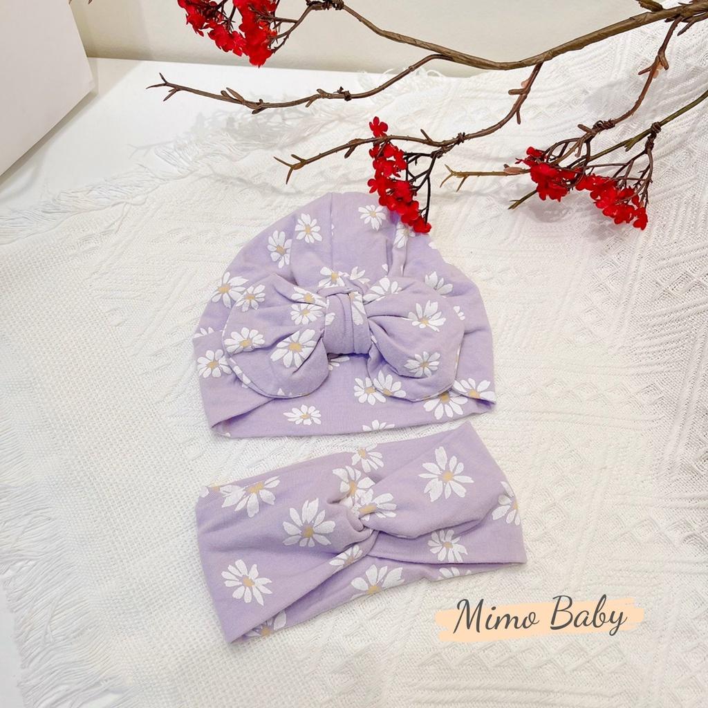 Mũ nón turban cotton tím hoa cho bé gái 6-10kg Mimo Baby MTB66