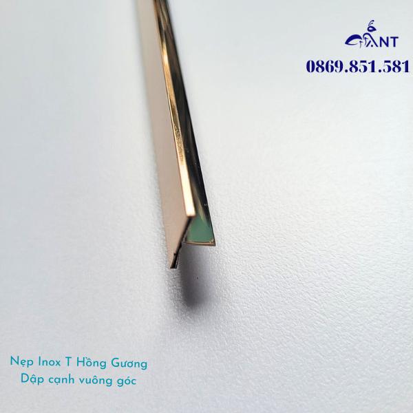 Nẹp T Inox 304 Hồng Gương, nẹp inox chữ T bào chấn vuông cạnh, dày 0.8li, thanh dài 2m44, dễ thi công