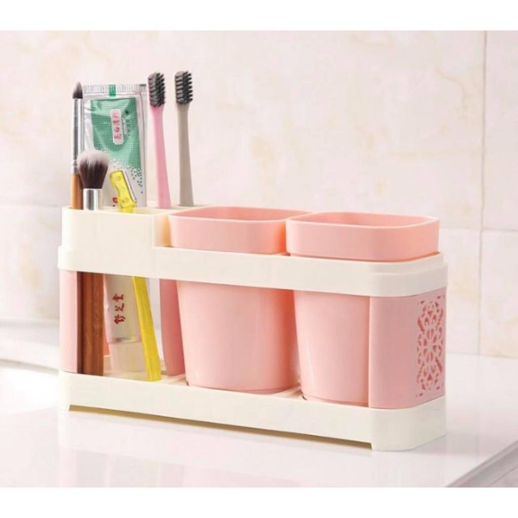 KỆ ĐỰNG BÀN CHẢI KEM ĐÁNH RĂNG KÈM 2 LY XINH XẮN SIÊU TIỆN LỢI