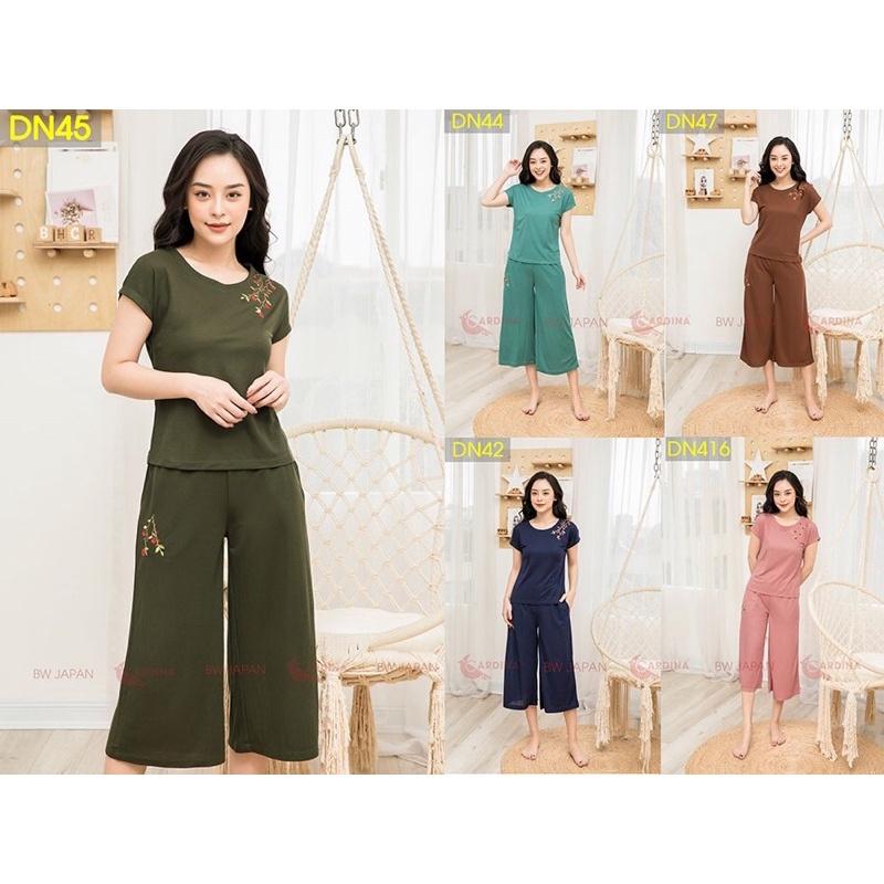 Đồ Bộ Mặc Nhà Chất Đũi Lụa Thêu Hoa Siêu Mềm Mịn Siêu Mát, Quần Lửng Cao Cấp Chính Hãng