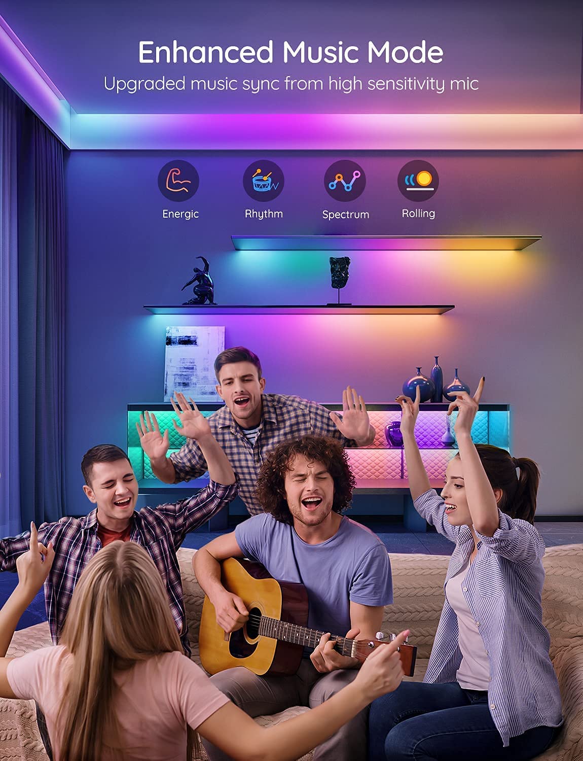 Dây đèn LED Govee RGBIC Wi-Fi + Bluetooth LED Strip Lights With Protective Coating 10M H619C | Phủ coating, 16 triệu màu RGBIC tùy chỉnh, cảm biến nhạc, kết nối thông minh | Hàng chính hãng