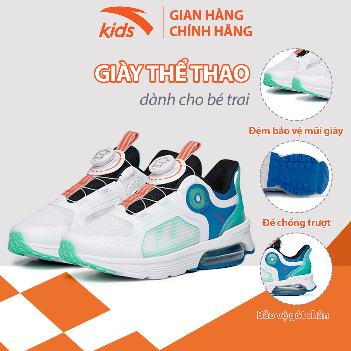 Giày chạy bé trai Anta Kids mặt lưới thoáng khí, khóa Habu thông minh 312235525