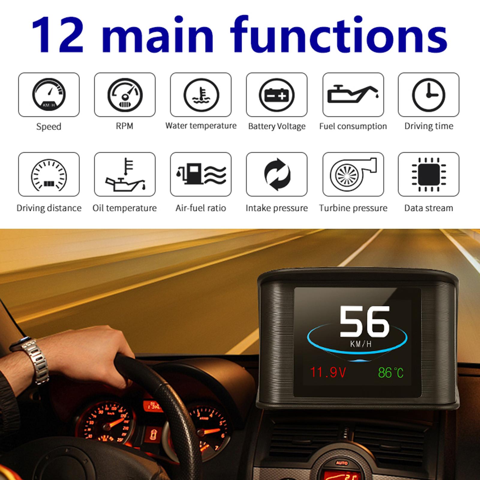 Smart HUD Display, 2.2 Inch Digital OBDII Speedometer Car Head Up Display with Displays Speed, Distance, Time and More