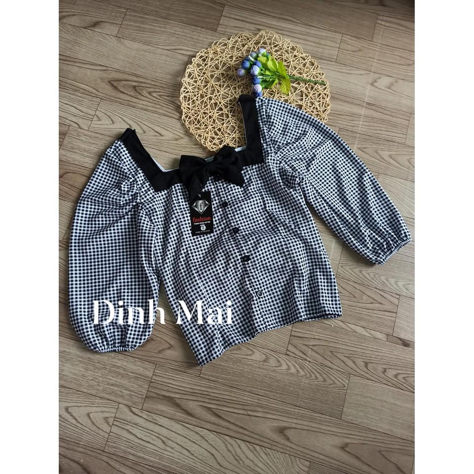 BIGSIZE - Áo kiểu cổ vuông caro 65-95kg