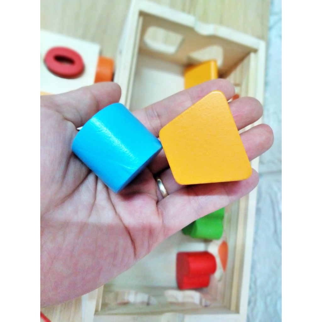 Đồ chơi gỗ Montessori - Xe kéo thả hình khối và số bằng gỗ giúp bé học hình khối, màu sắc và số đếm