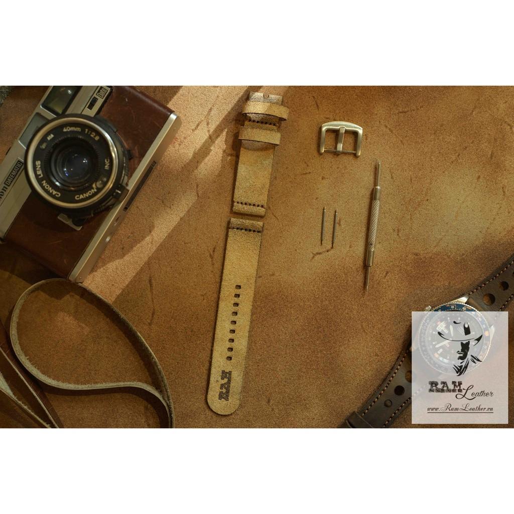 DÂY ĐỒNG HỒ DA BÒ LỘN VÀNG BÒ - RAM SIMPLE - ĐỦ SIZE 18, 20, 22, SAMSUNG, APPLE WATCH