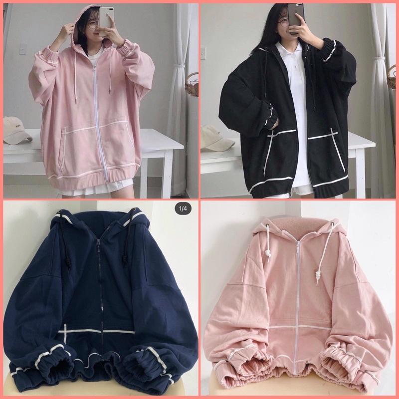 Áo Khoác Nỉ Ngoại dây kéo phối sọc Unisex Ulzzang nam nữ