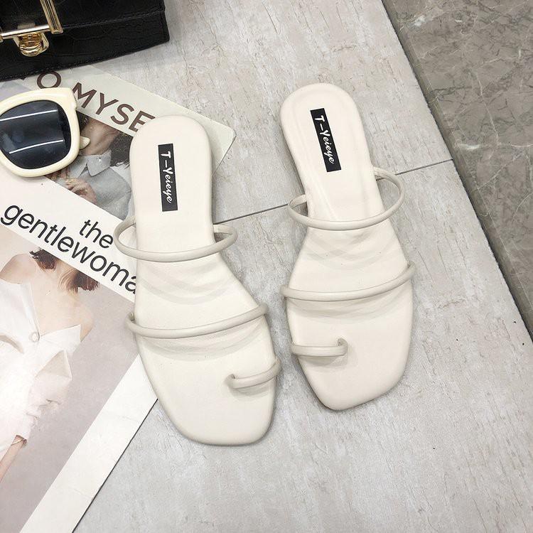 Dép Sandal Bệt Nữ Xỏ Ngón Quai Mảnh, Da Mềm đi êm chân, 2 Màu Kem + Đen siêu xinh - Mã S51