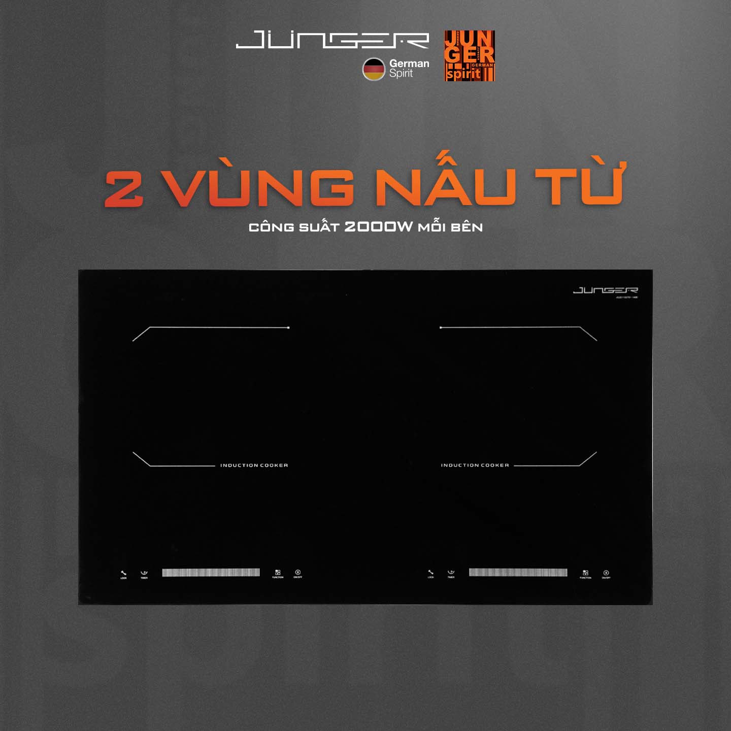 Bếp từ đôi JUNGER CEJ-200-II 4000W Inverter Hàng Chính Hãng Bảo Hành 36 Tháng