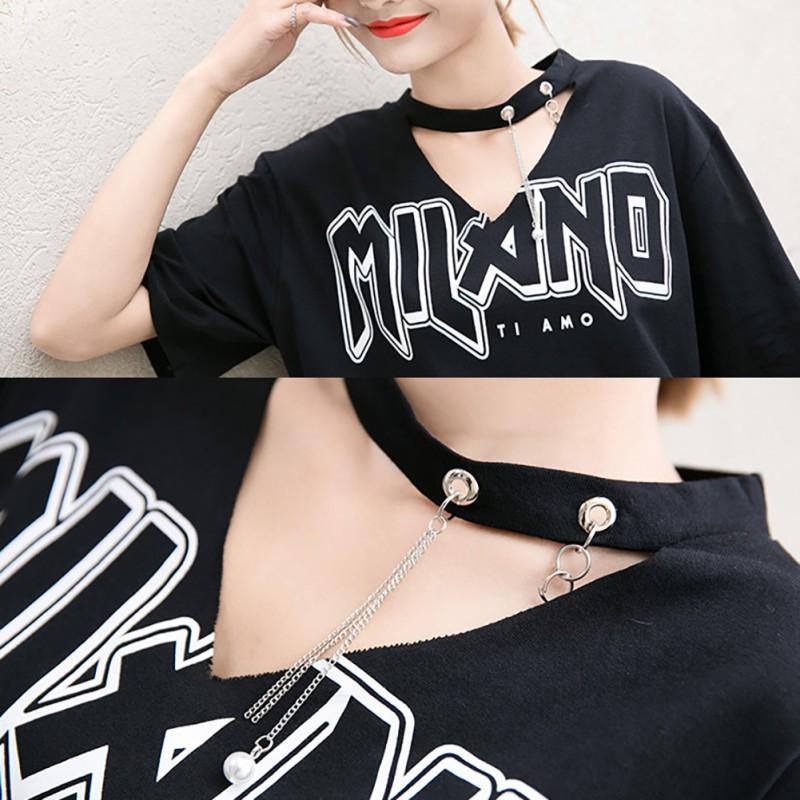 Áo thun nữ tay ngắn cổ chữ V in chữ gợi cảm