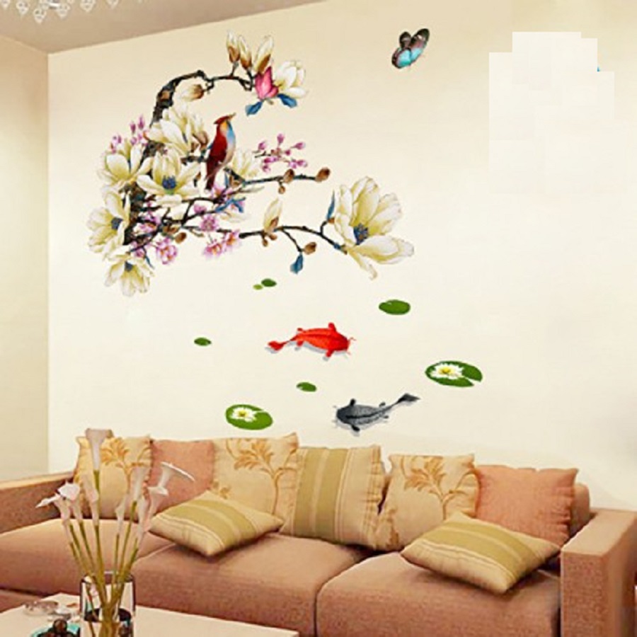 Decal dán tường tết Tranh Thủy Mặc - Combo trang trí Á Đông sang trọng
