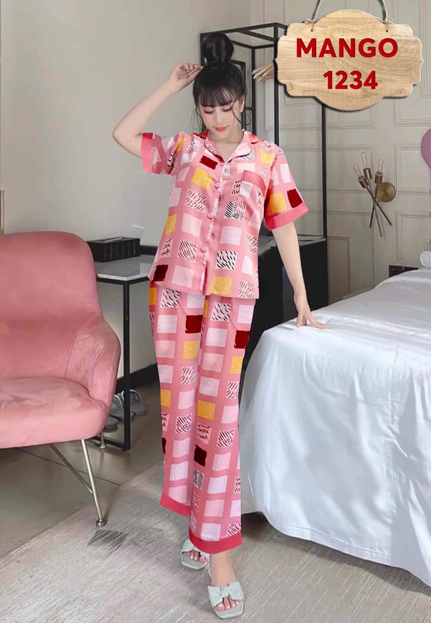 (40-70kg) Đồ Bộ Mặc Nhà, Đồ Bộ Pizama Lụa Mango Nữ Shop Khánh An Quần Dài Tay Ngắn, Màu Số 42