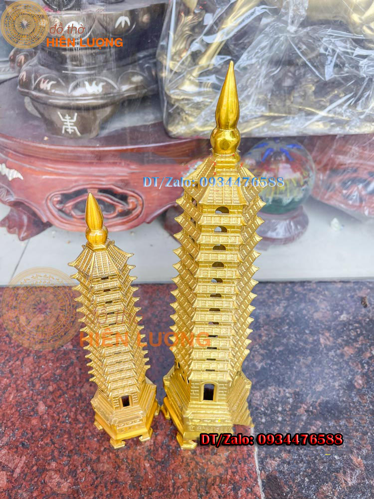 Tháp Văn Xương 13 Tầng Bằng Đồng Vàng Nguyên Chất Phong Thủy Cao 30cm, 40cm - Biểu Tượng Của Trí Tuệ