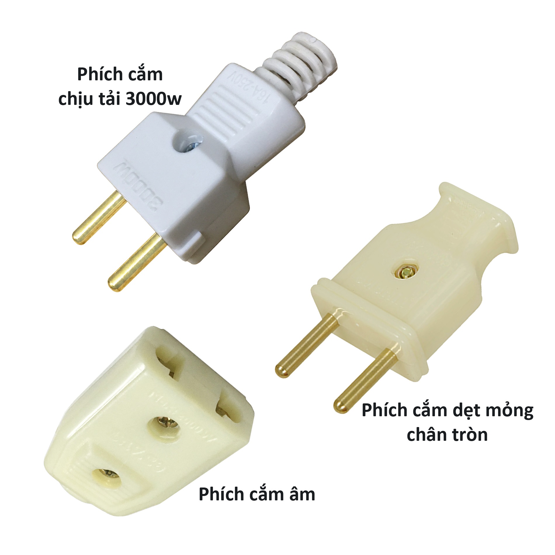 2 Phích cắm điện đực cái âm nối dài chịu tải th dụng chân đồng tròn theo lựa chọn Plug-Sock-xx