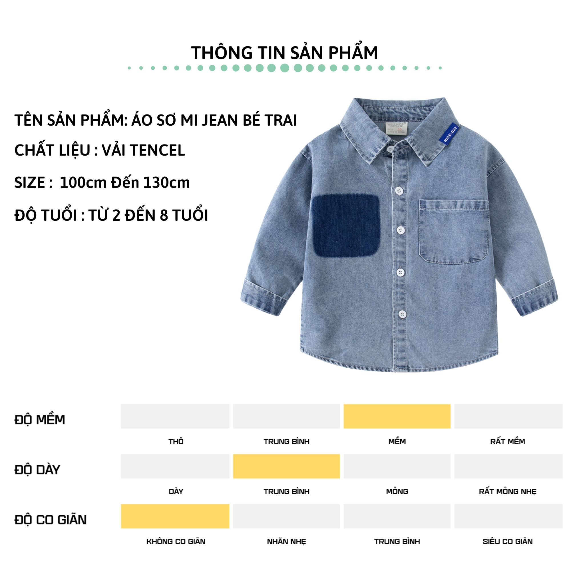 Áo sơ mi jean bé trai dài tay 27Kids WELLKIDS áo bò mềm cổ bẻ đi học nam cho trẻ từ 2-8 tuổi BLSH4