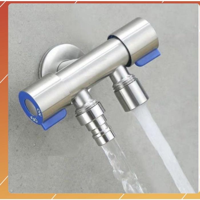 Bộ xịt vệ sinh Inox 304 kèm van khóa nước thông minh 2 khóa 2 đầu ra