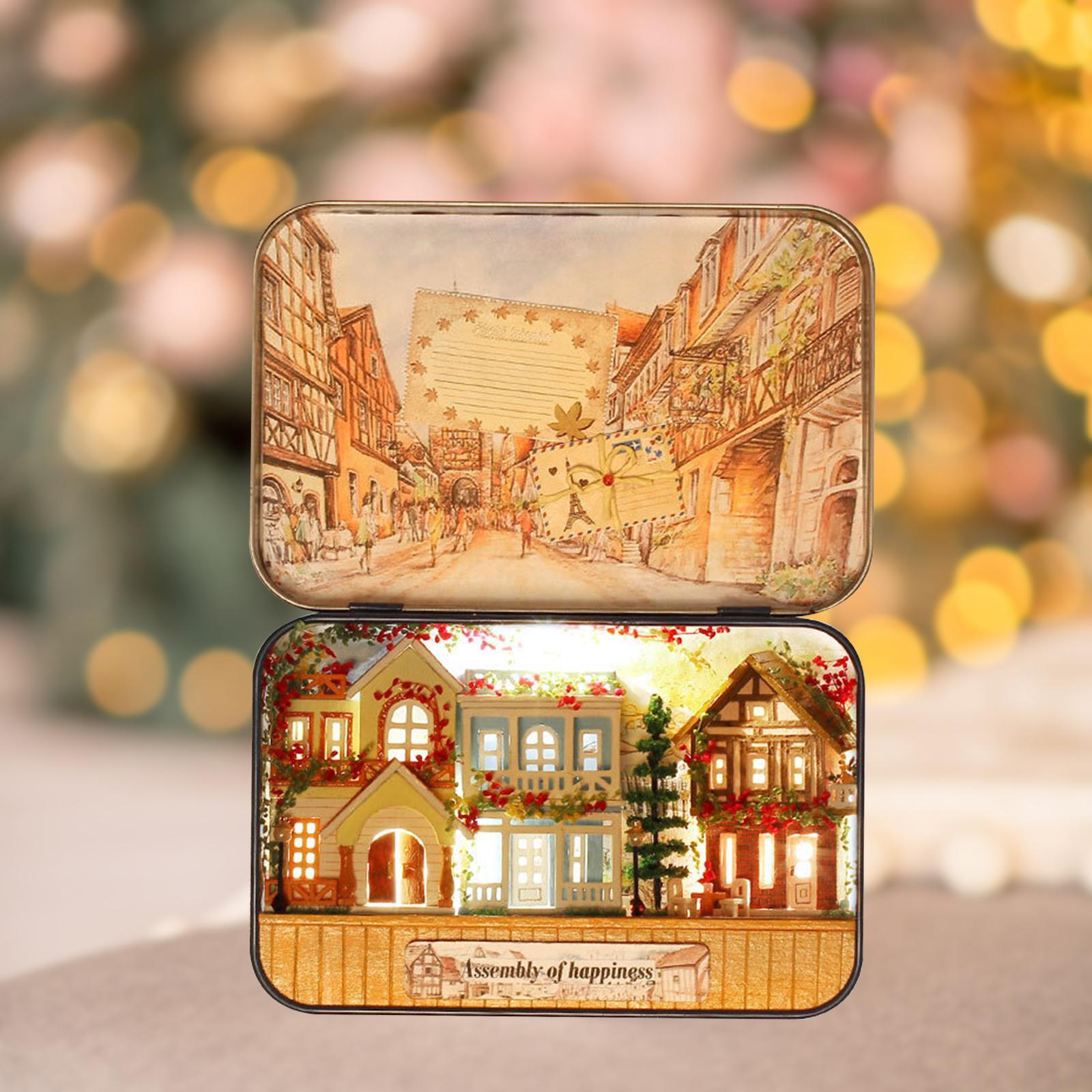 Wooden Dollhouse House Kit with Lights DIY Puzzle Toys Creative Room Romantic Dollhouse Decor Accessory for Kids Women Friends Adults