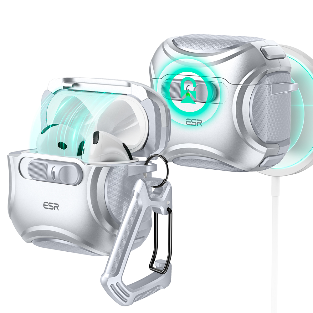 Ốp ESR Cyber FlickLock Case (HaloLock) có khoá thông minh cho Airpods 4 sạc từ tính, kèm móc treo_ Hàng chính hãngàng Chính Hãng