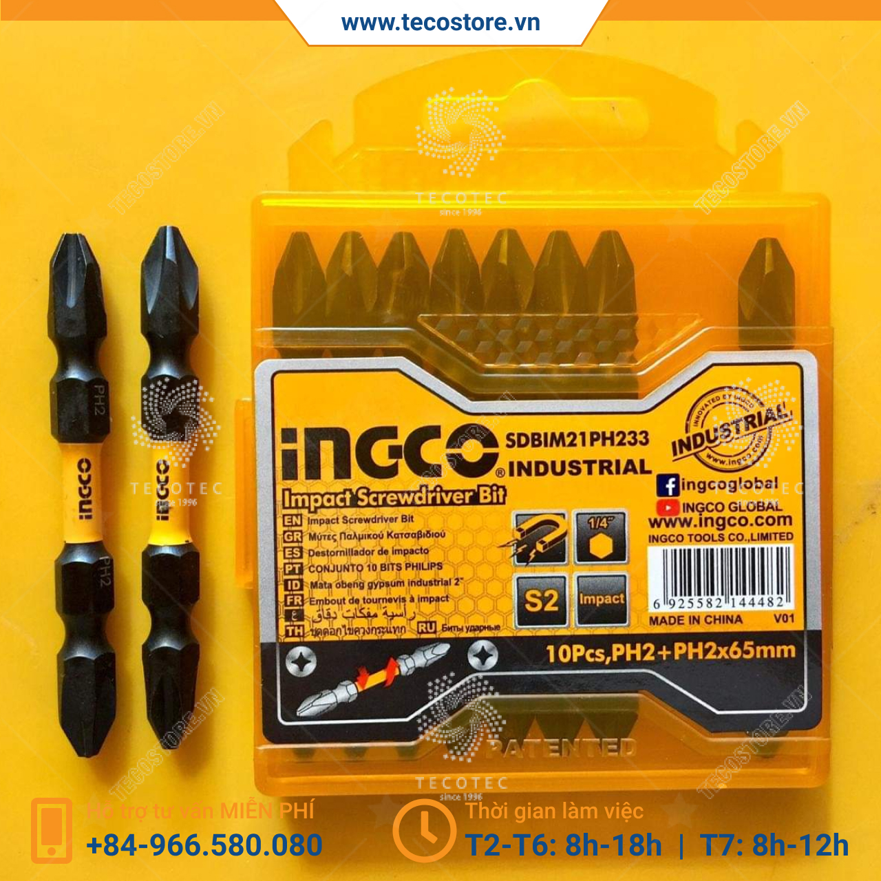 Bộ mũi bắt vít 2 đầu bake 10 chi tiết INGCO SDBIM21PH233