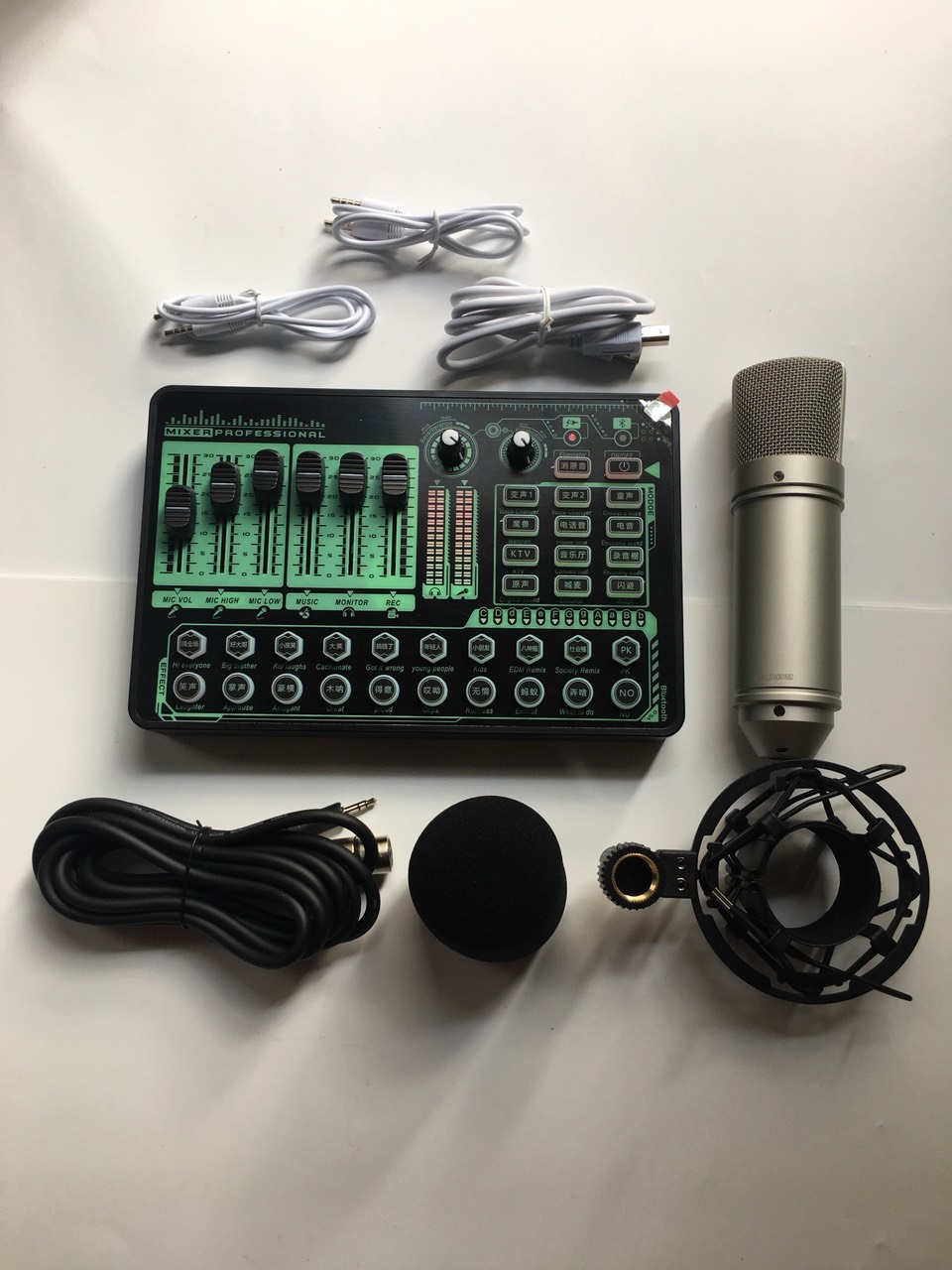 Combo Thu Âm Livestream Sound Card H9 Pro autotune Mic AT100