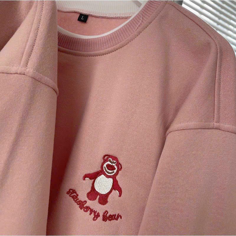 Áo sweater thêu gấu, form dưới 70kg, bo cổ và lai bo gân, chất thun nỉ mềm mịn, mát