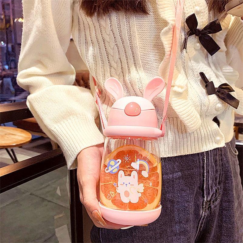 Sinh viên cốc nước phim hoạt hình chai nước ống hút chống rơi chai nước chai nước dung tích lớn chai nước trẻ em