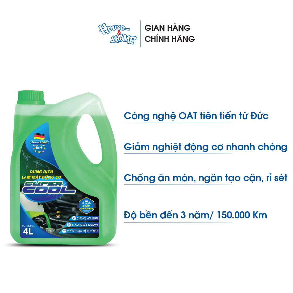 Nước làm mát động cơ oto Super Cool màu xanh dung tích 4 lít