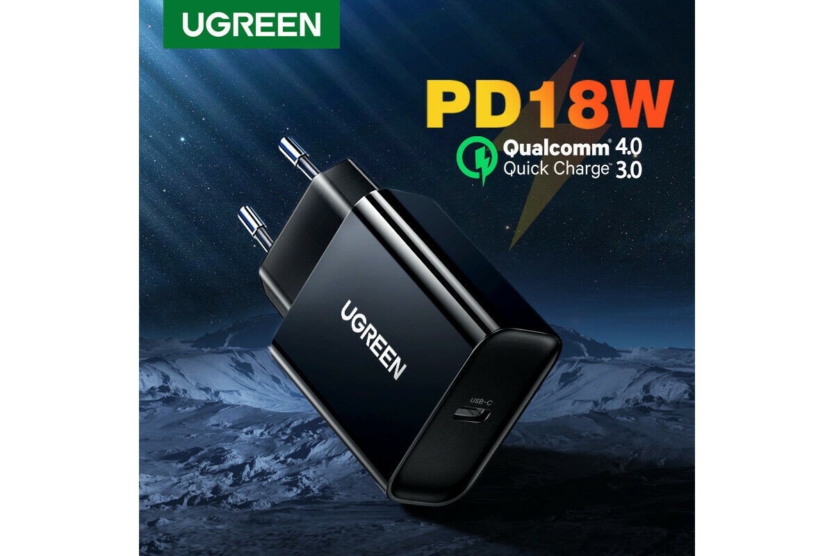 Củ Sạc Nhanh Ugreen 10191 18W QC3.0 Usb Type C Nhựa ABS Đen - Hàng chính hãng