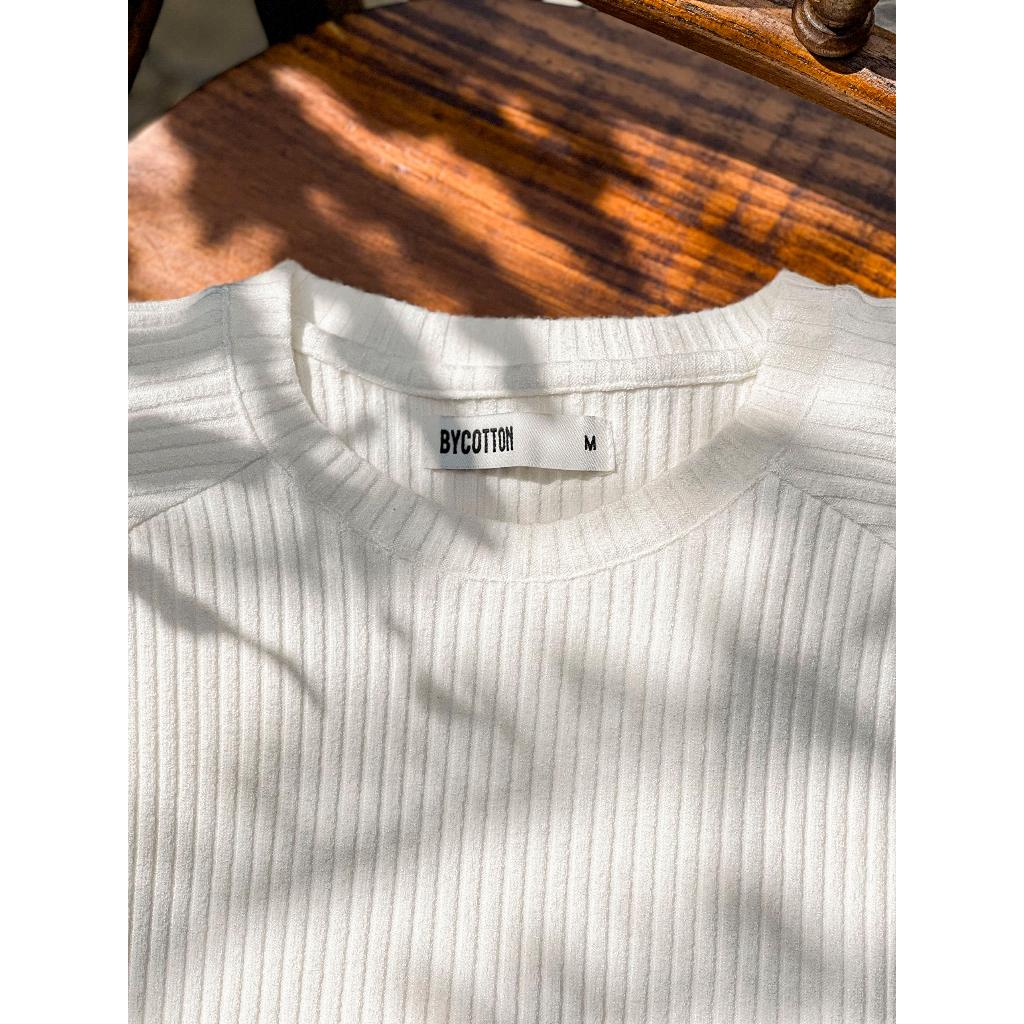 Áo Thun Ngắn Tay Cổ Tròn Nam BY COTTON White Ribbed Tee 0922