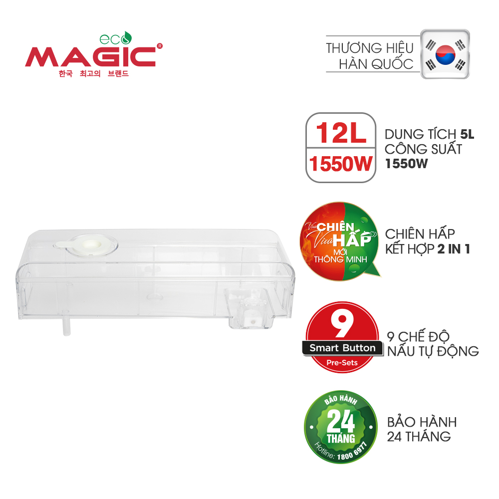 Nồi chiên không dầu kết hợp hấp Magic Eco S12 12L - Hàng chính hãng