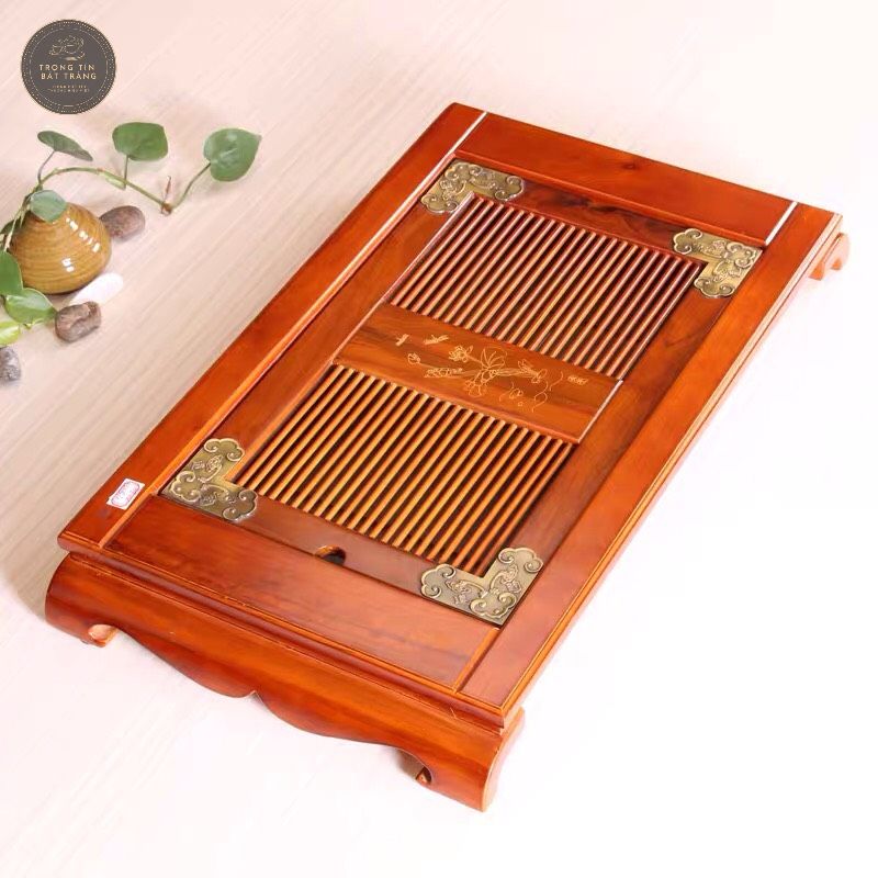 Khay Trà Tre Cao Cấp Bọc Đồng 4 Góc Kích Thước 63*38*7.5 KT 47