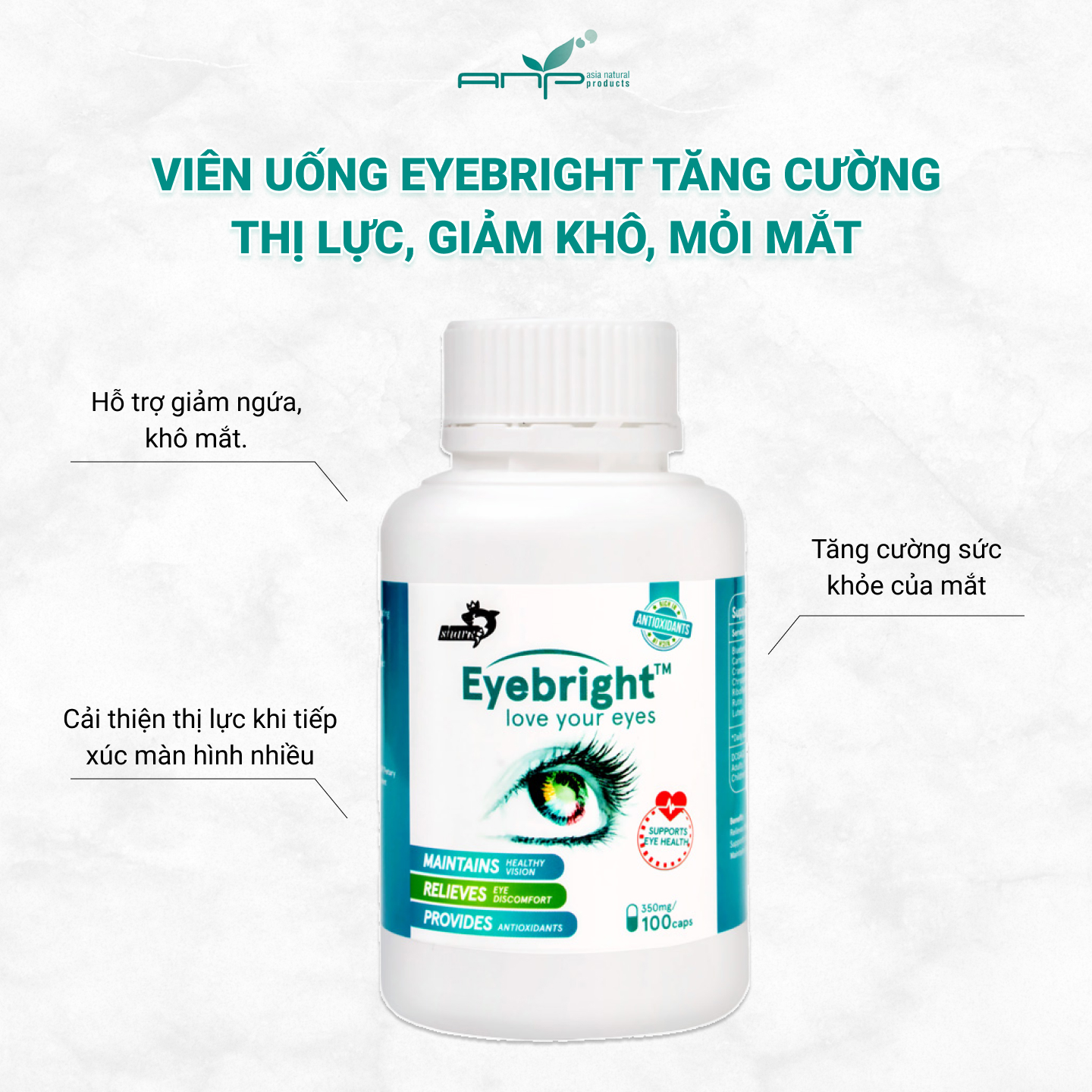 Viên Uống Bổ Mắt Tăng Cường Thị Lực Eyebright Với 100% Thành Phần Tự Nhiên Giúp Ngăn Ngừa Các Triệu Chứng Như Khô Mắt, Mỏi Mắt