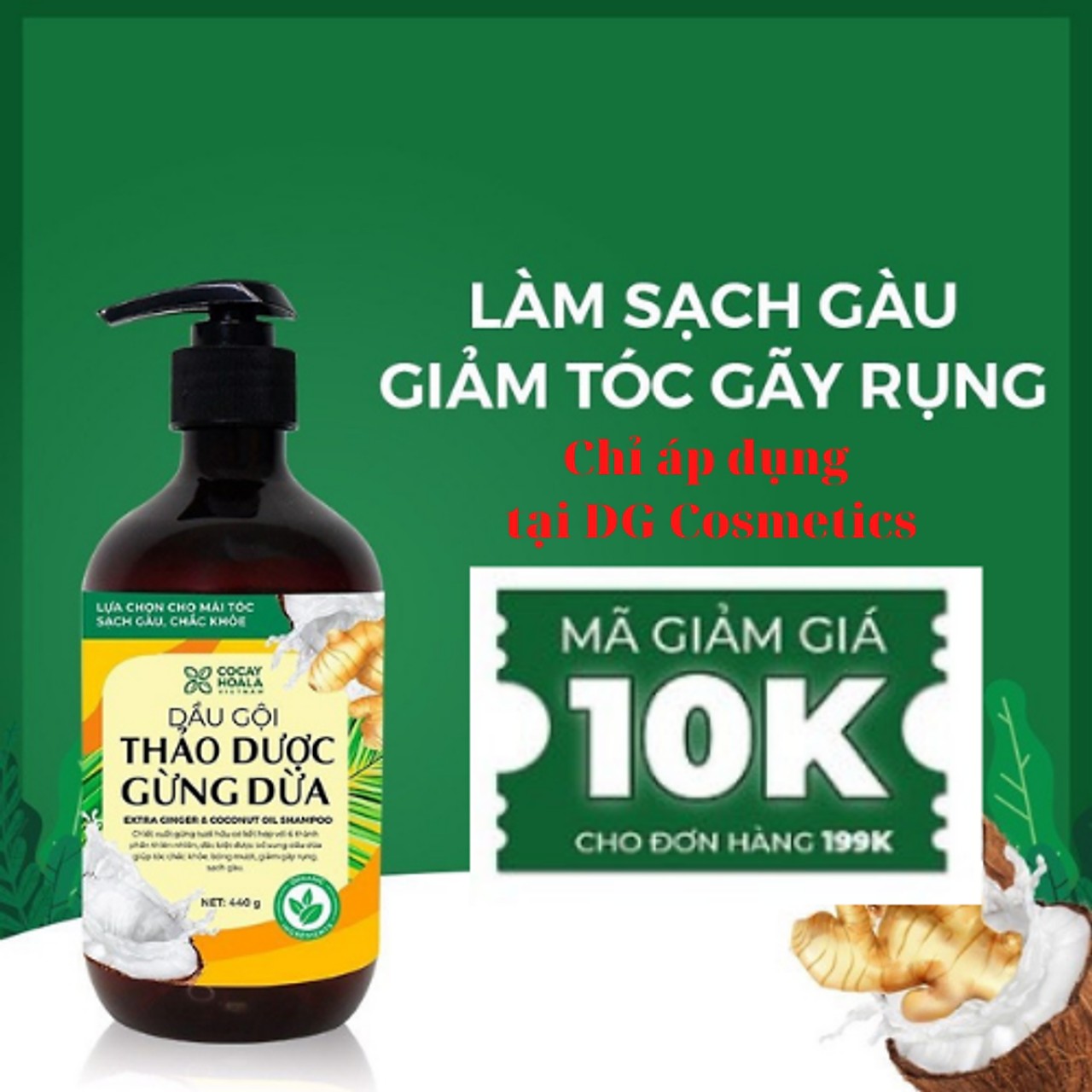 Bộ Gội Xả Gừng Dừa-Cocayhoala- giảm gàu, giảm nấm ngứa, dung tích 440g