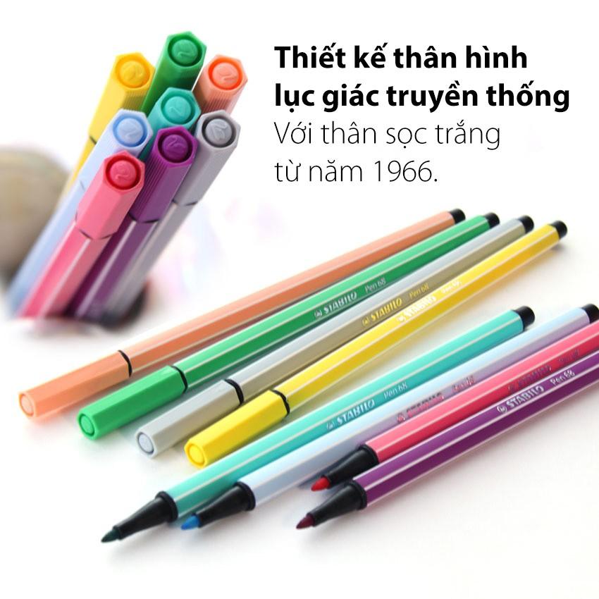 Bộ 3 cây bút lông màu STABILO Pen68 màu dạ quang: xanh lá, hồng, cam (PN68-N3B)