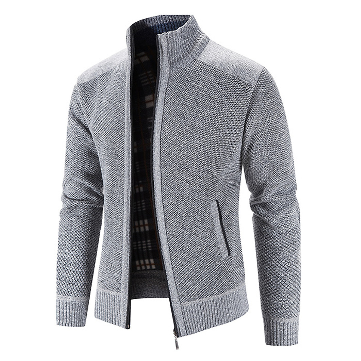 Áo khoác cardigan len nam cổ trụ 2 lớp lót dạ ấm áp LAHstore, thích hợp mùa đông