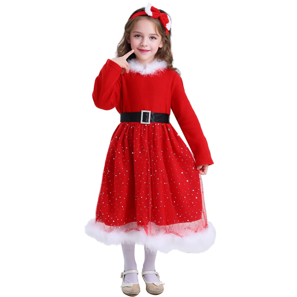 Váy Noel nhung công chúa màu đỏ đô kèm bờm cho bé chơi Giáng Sinh, biểu diễn , lễ hội, lễ Tết