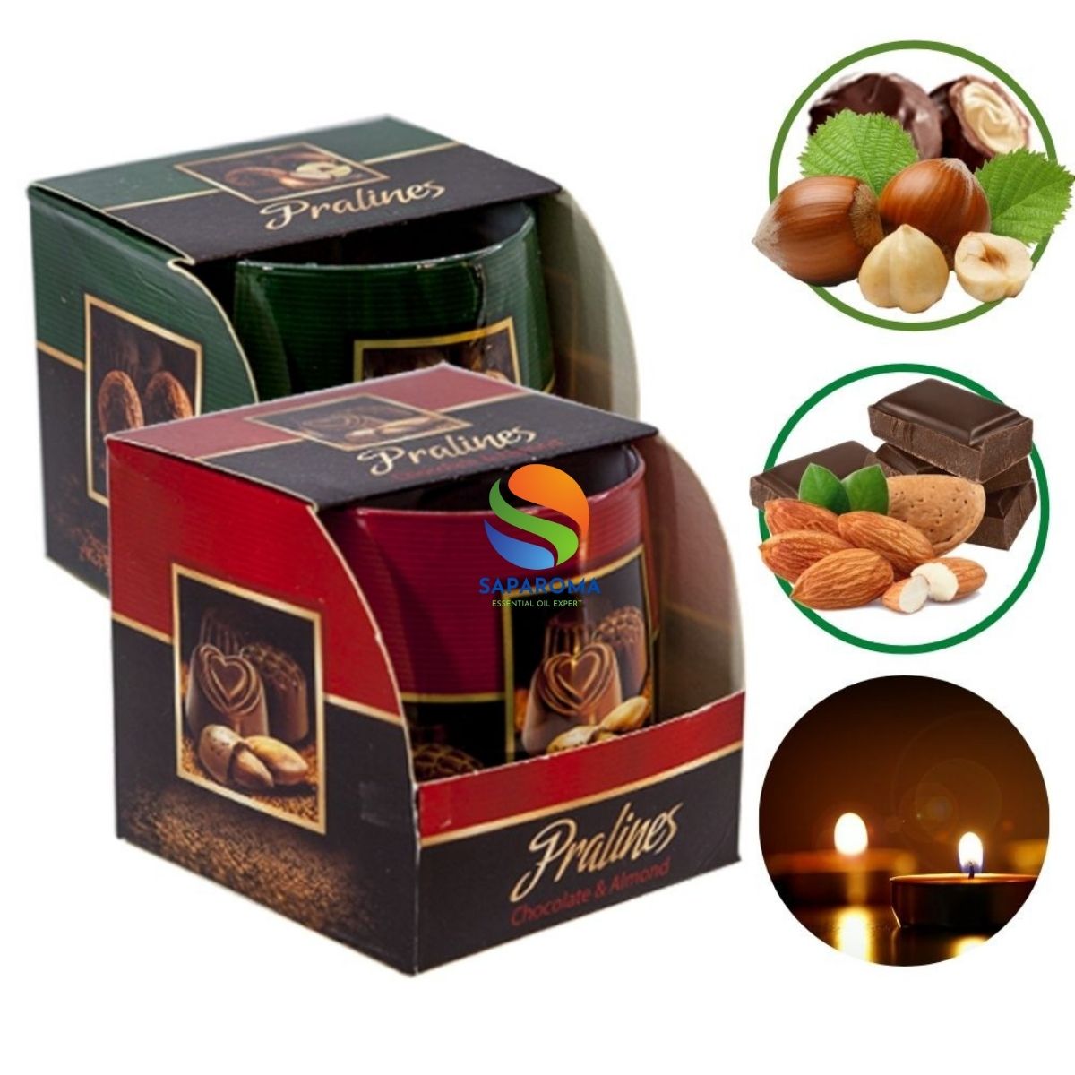 Combo 2 ly nến thơm tinh dầu Bartek Pralines 100g - sôcôla hạnh nhân, nến trang trí, thơm phòng, thư giãn, Hỗ trợ khử mùi