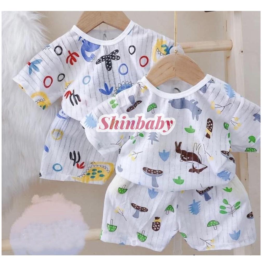 Set 5 bộ cotton giấy cộc tay cài vai mỏng mát cho bé nhiều họa tiết dễ thương