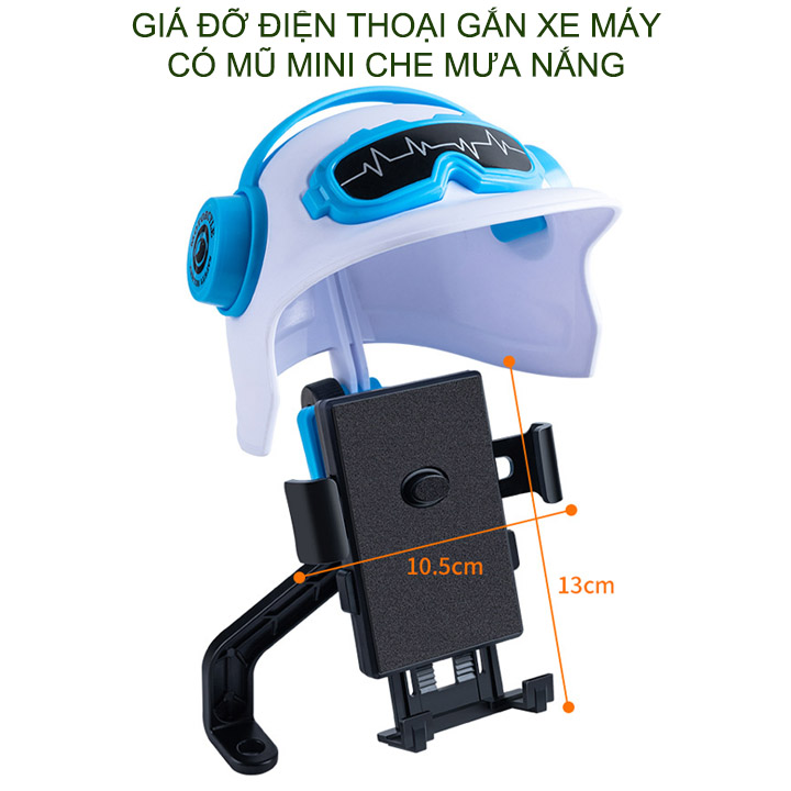 Giá Đỡ Kẹp Điện Thoại Gắn Chân Gương Xe Máy TiMa.lala Kèm Mũ Bảo Hiểm Mini Che NẮNG MƯA Tiện Lợi, Chắc Chắn GRAP Xe Ôm - Hàng chính hãng