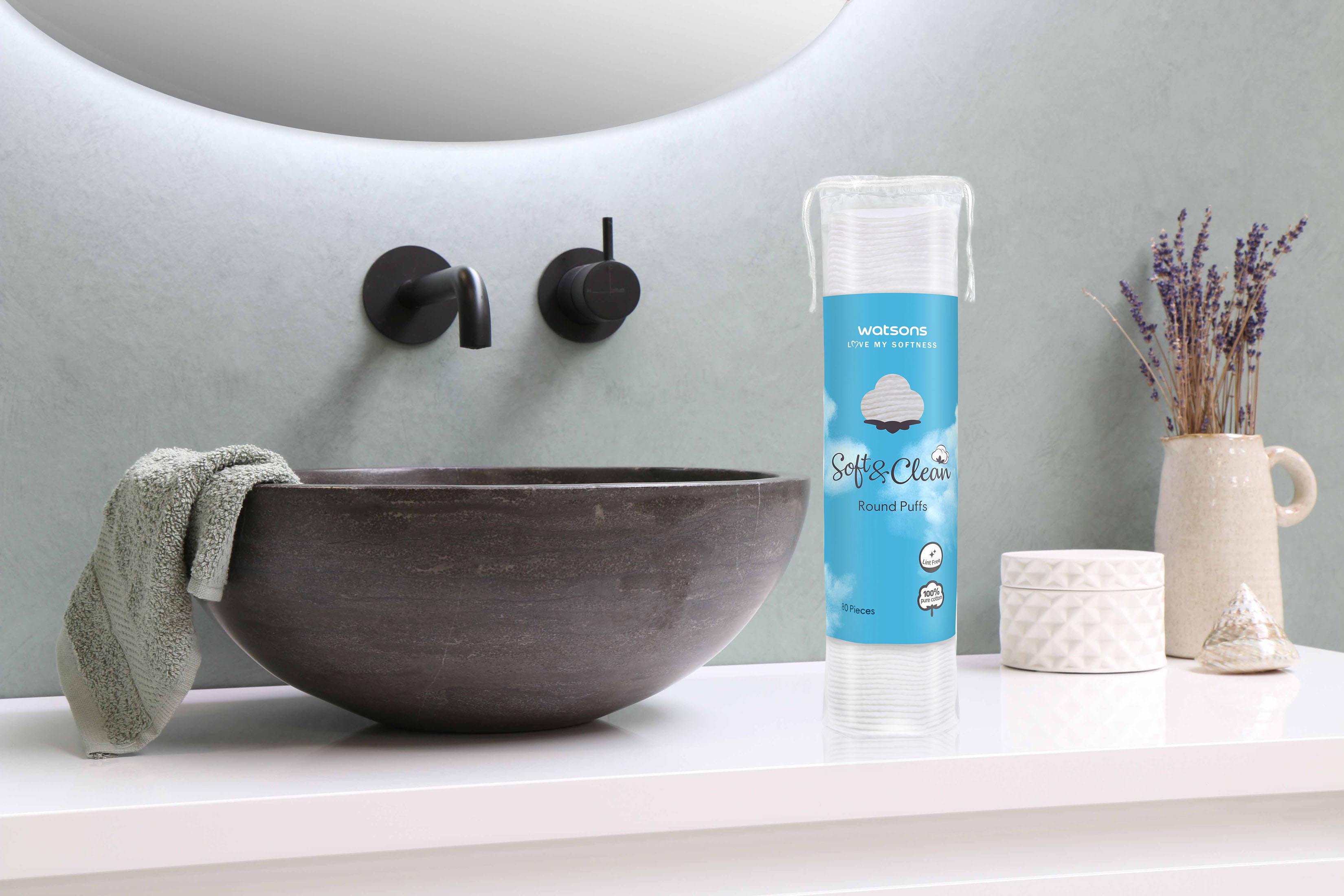 Bông Tẩy Trang Watsons Love My Softness Soft & Clean Round Puffs Dạng Túi Mềm 80 Miếng